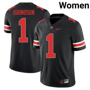 Women's Official Buckeye Nation Blackout College Football Davison Igbinosun #1 Jersey 897996-668