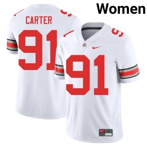 Women High School #91 College Football OSU Buckeyes Jarquez Carter White Jersey 765354-544