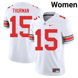Women 2025 The Fighting Buckeyes Jelani Thurman #15 College Football White Jersey 811407-731