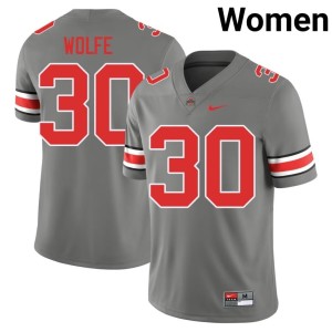 Women Replica #30 College Football Grey Preston Wolfe OSU Buckeyes Jerseys 906483-482